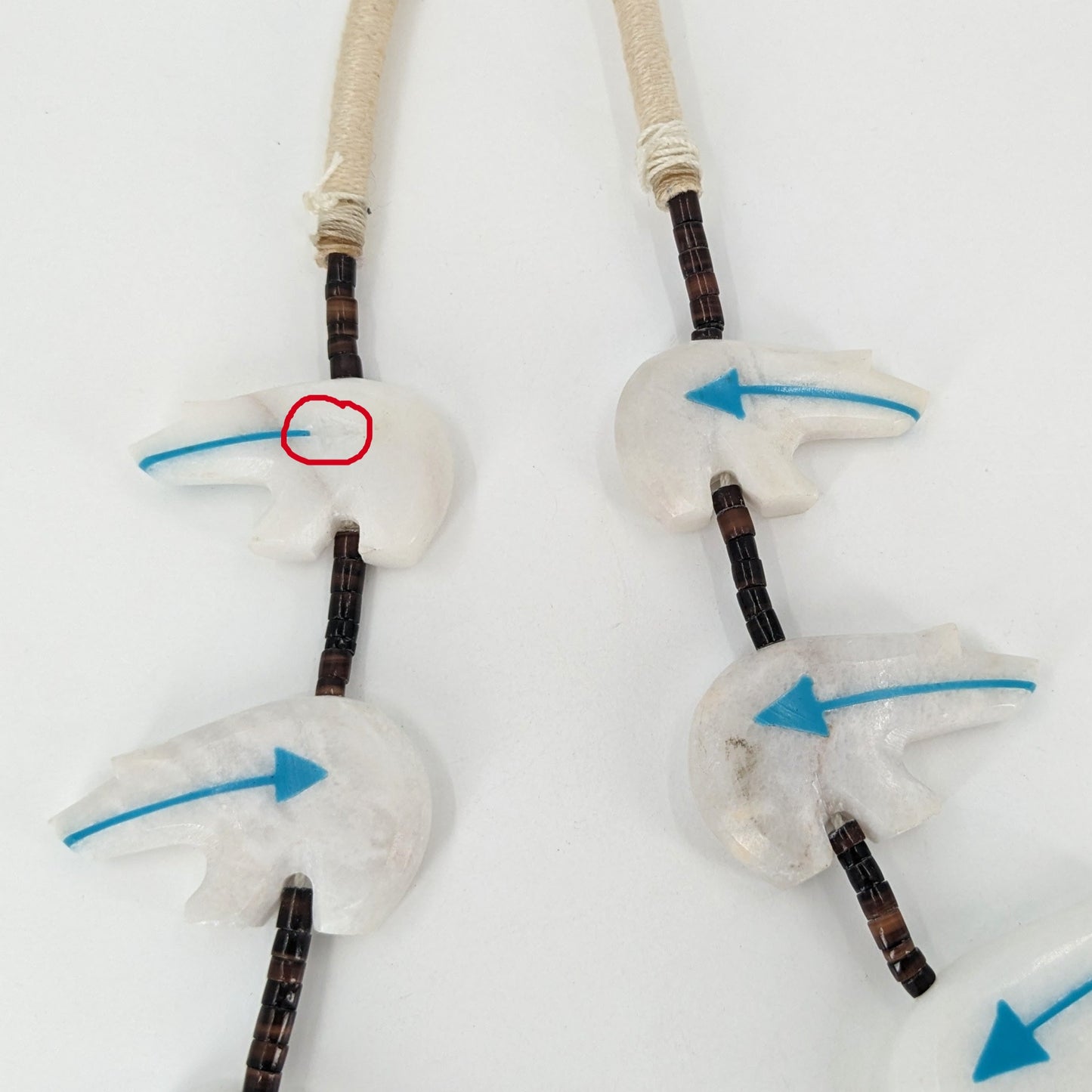 Marble and Turquoise Heartline Bear Fetish with Heishi Necklace