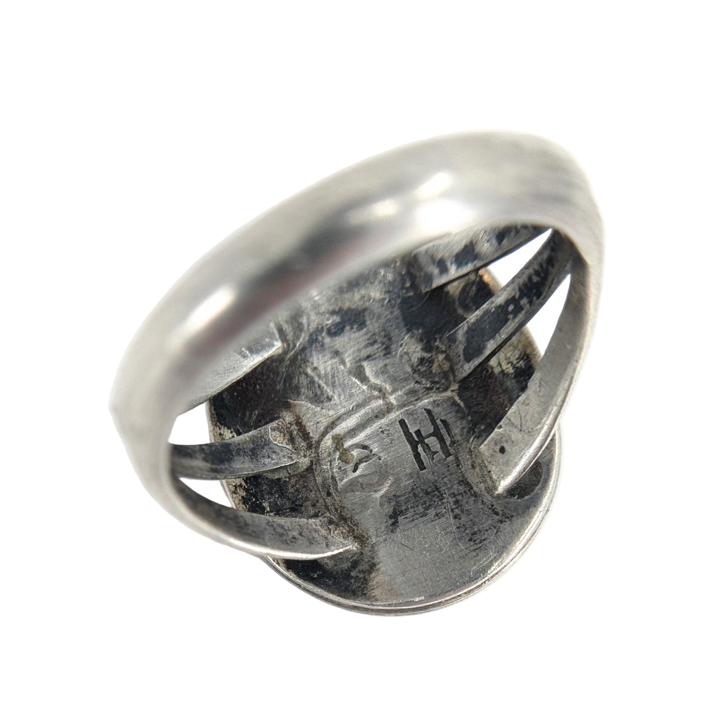 Three Hogans - Vintage Turquoise Sterling Ring, Size 6.75