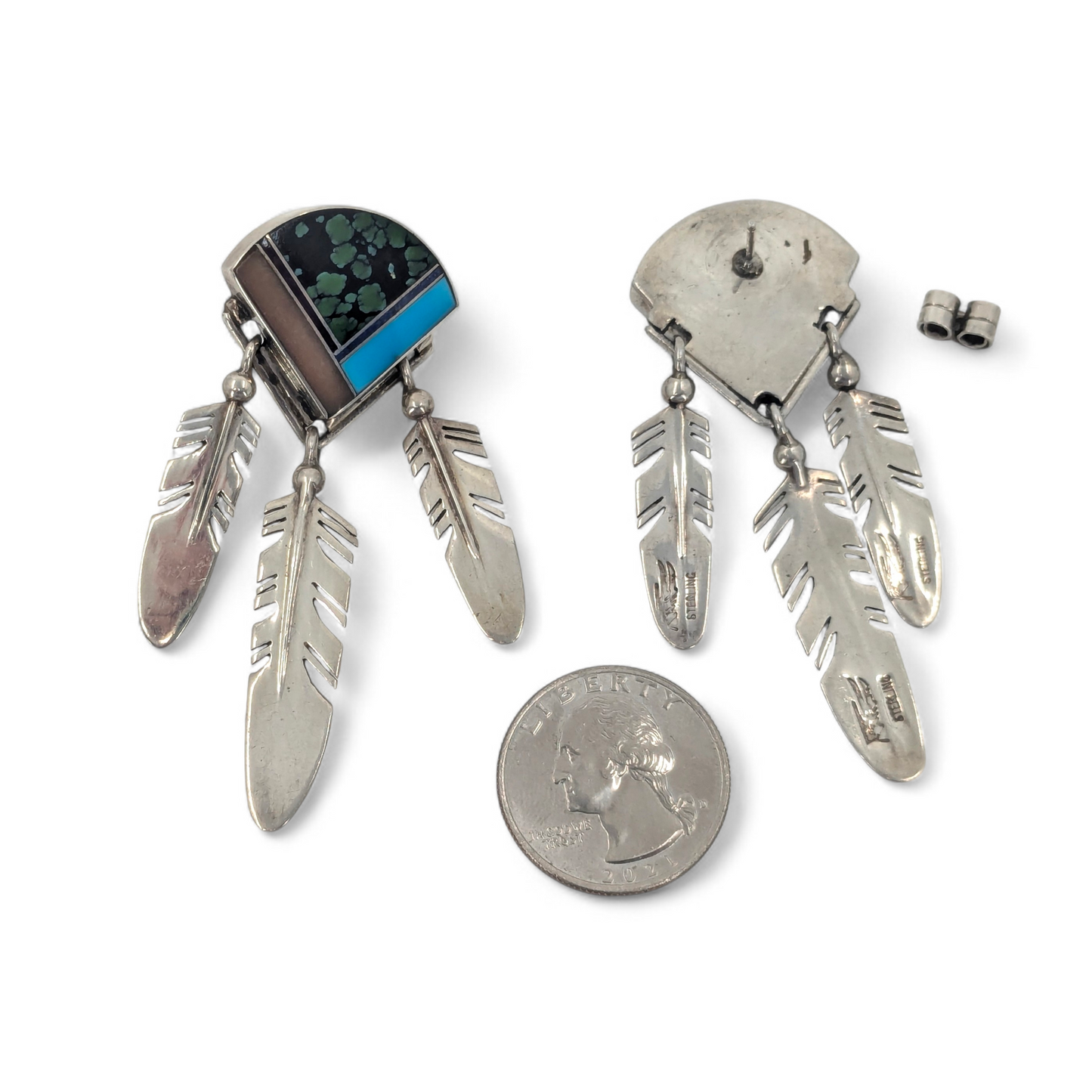 Ray Tracey - Sterling & Multi-stone Feather Dangle Earrings