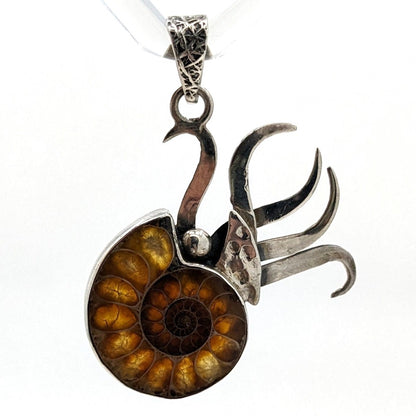 Ammonite and Sterling Nautilus Pendant