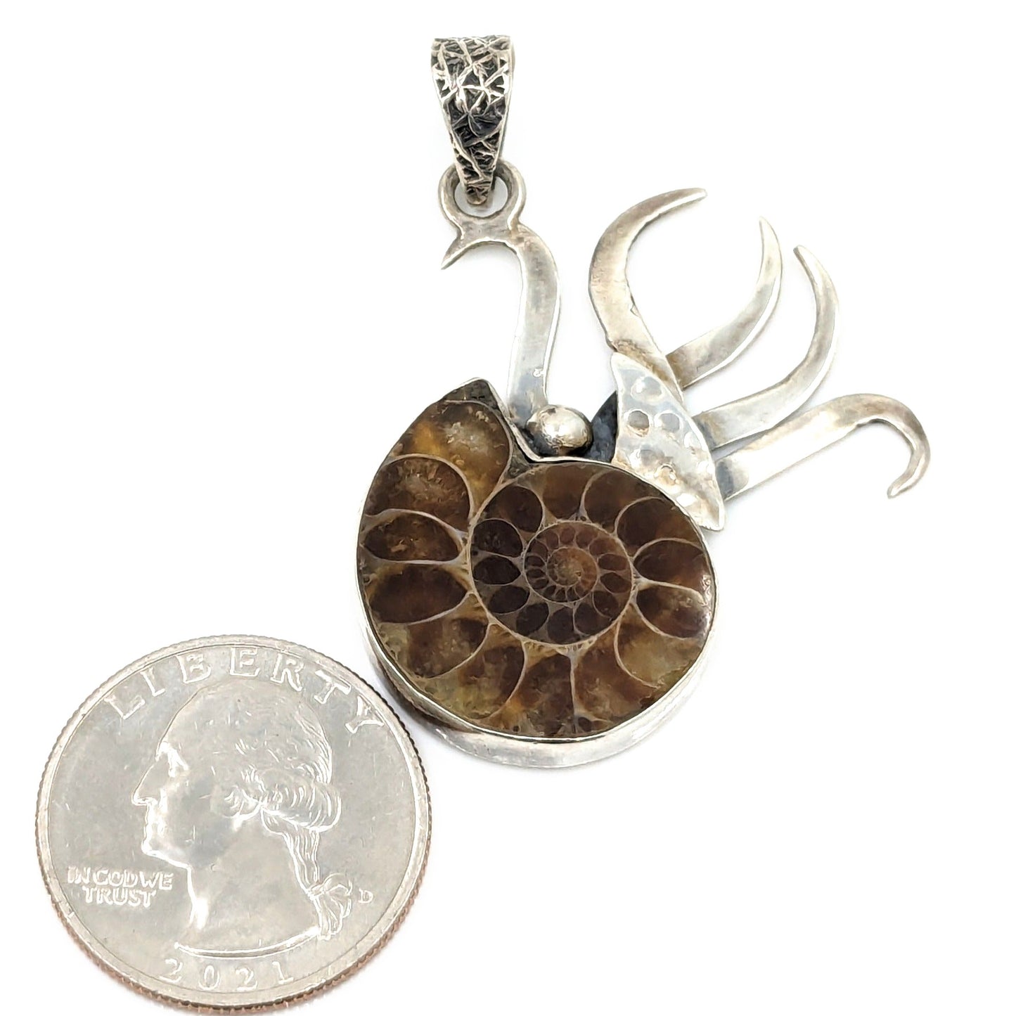 Ammonite and Sterling Nautilus Pendant