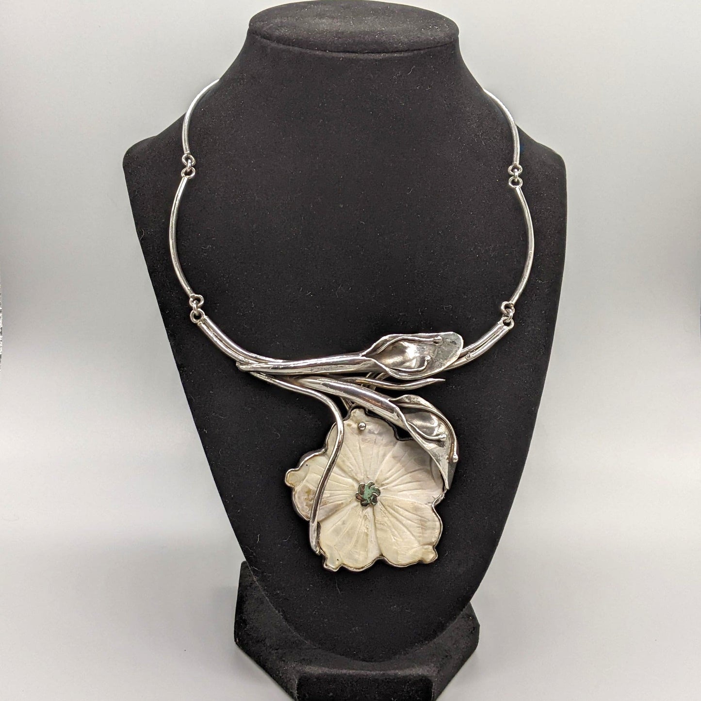 Sterling Calla Lily Necklace With Flower of Shell