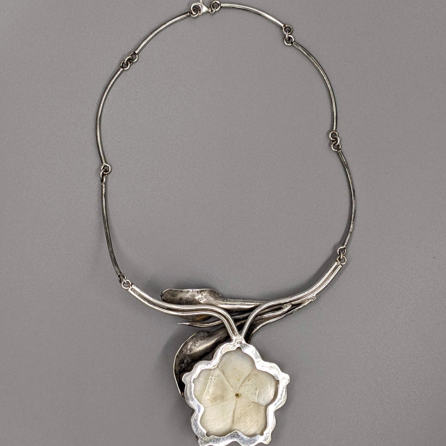 Sterling Calla Lily Necklace With Flower of Shell