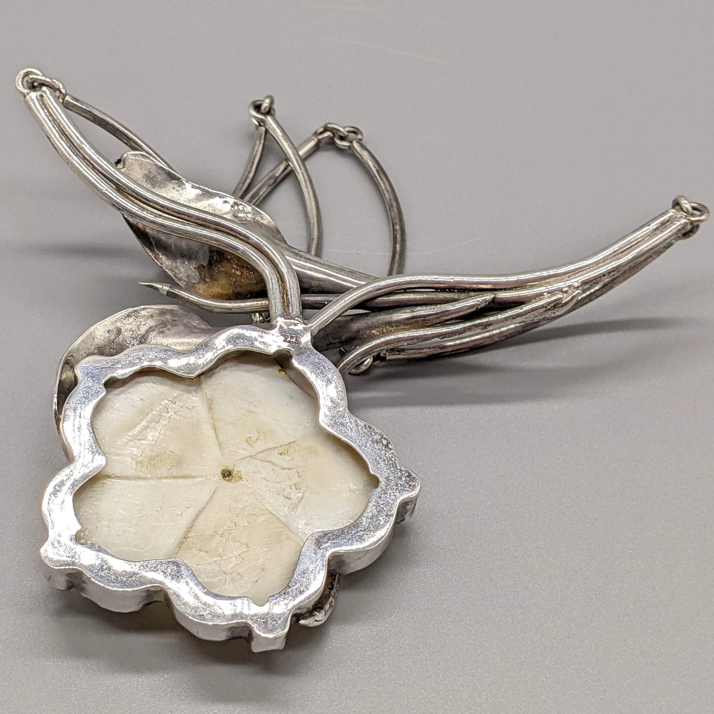 Sterling Calla Lily Necklace With Flower of Shell