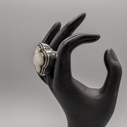 Laurent Leger - 950 Fine Silver and Mother of Pearl Ring, Size 8