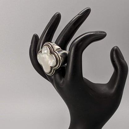 Laurent Leger - 950 Fine Silver and Mother of Pearl Ring, Size 8