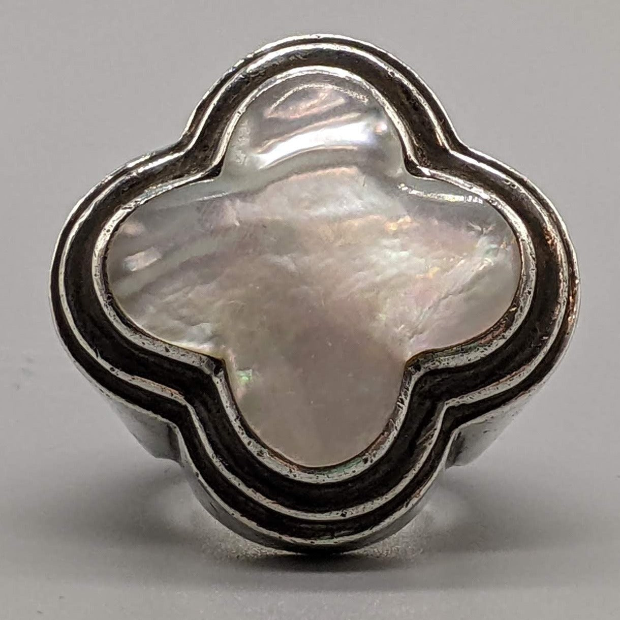 Laurent Leger - 950 Fine Silver and Mother of Pearl Ring, Size 8