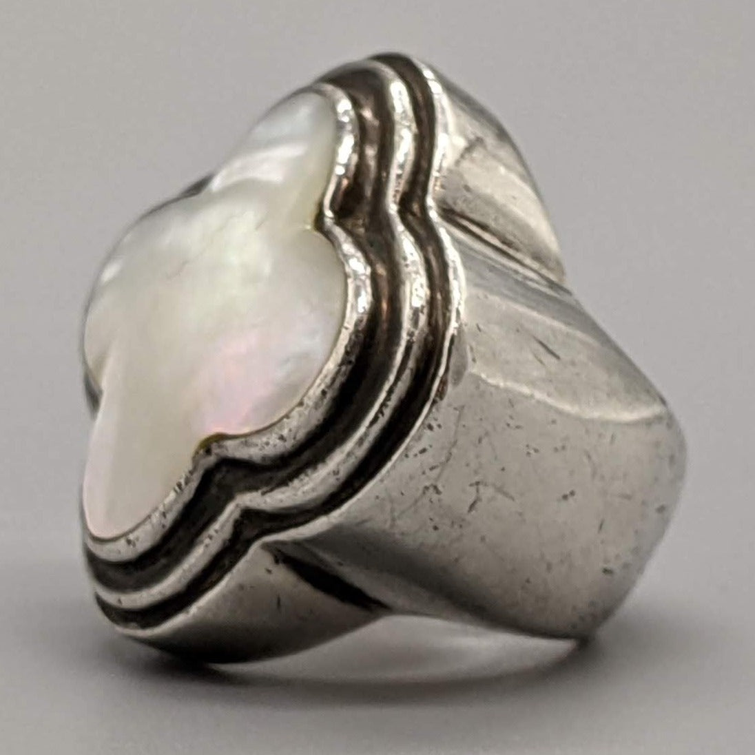 Laurent Leger - 950 Fine Silver and Mother of Pearl Ring, Size 8