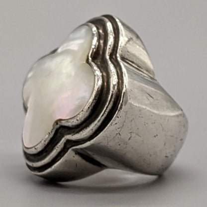 Laurent Leger - 950 Fine Silver and Mother of Pearl Ring, Size 8