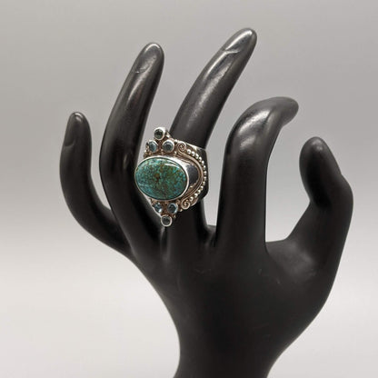 Sajen - Turquoise, Topaz, and Sterling Ring, Size 6.5