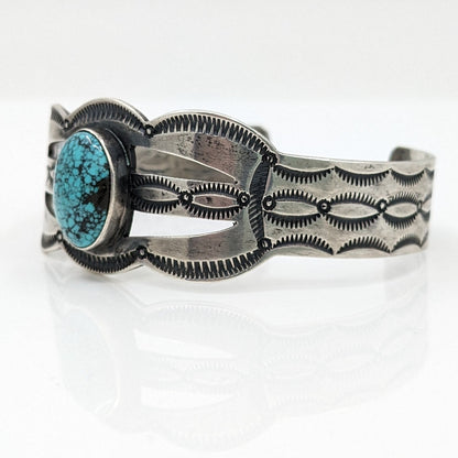 Paul Begay - Spiderweb Turquoise and Sterling Stamped Cuff