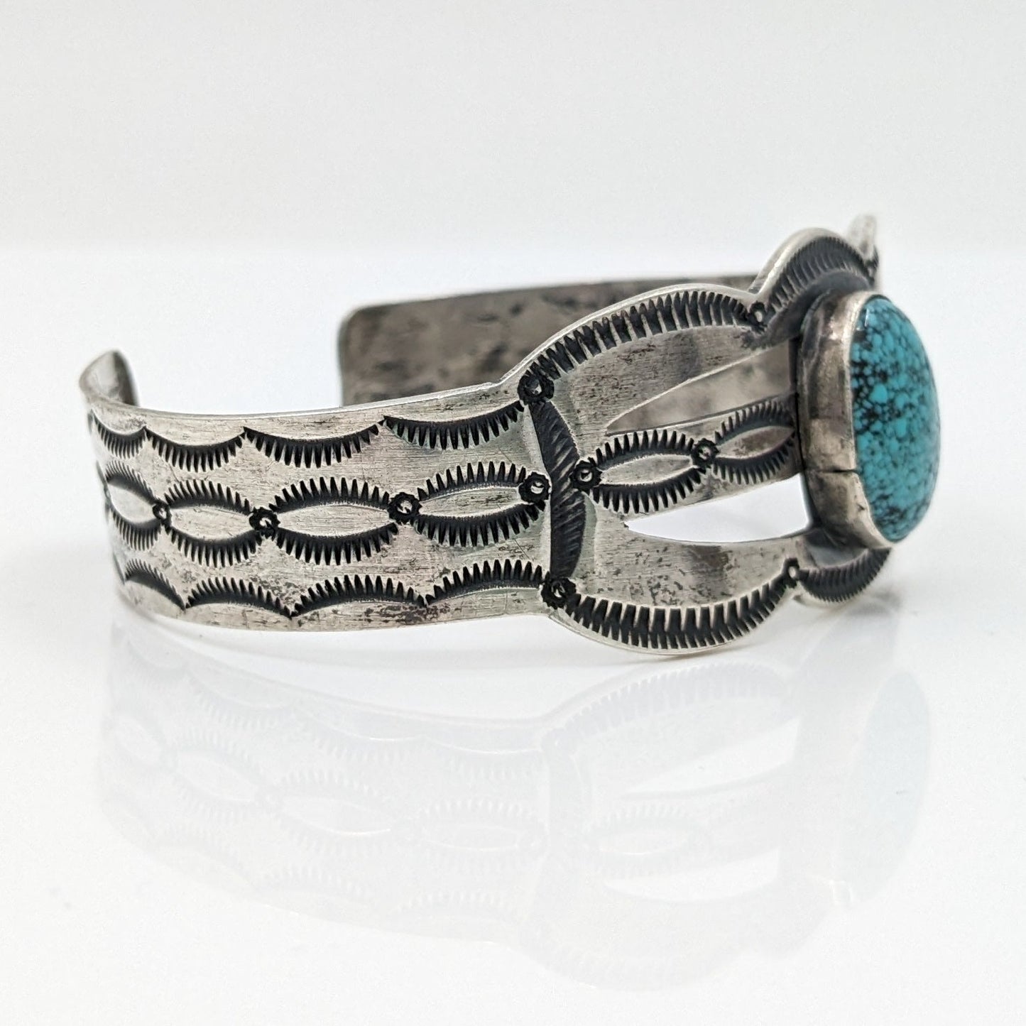 Paul Begay - Spiderweb Turquoise and Sterling Stamped Cuff