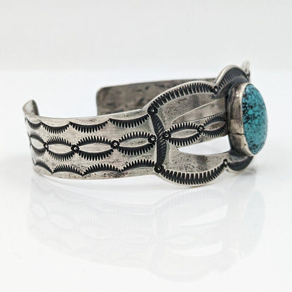 Paul Begay - Spiderweb Turquoise and Sterling Stamped Cuff