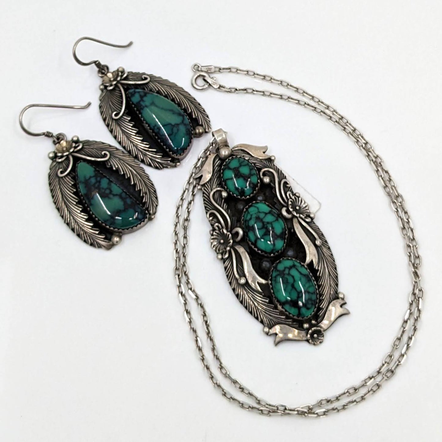 Peterson Johnson - Skyhorse Turquoise Pendant and Earrings Set