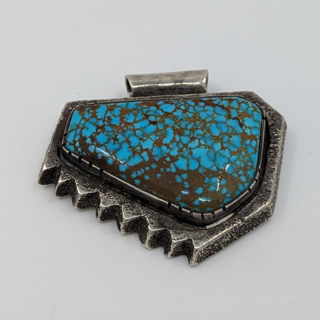 Lawrence (Larry) G. Golsh - Museum Quality #8 Spiderweb Turquoise in Sterling Contemporary Tufa Cast Pendant