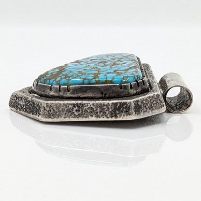 Lawrence (Larry) G. Golsh - Museum Quality #8 Spiderweb Turquoise in Sterling Contemporary Tufa Cast Pendant