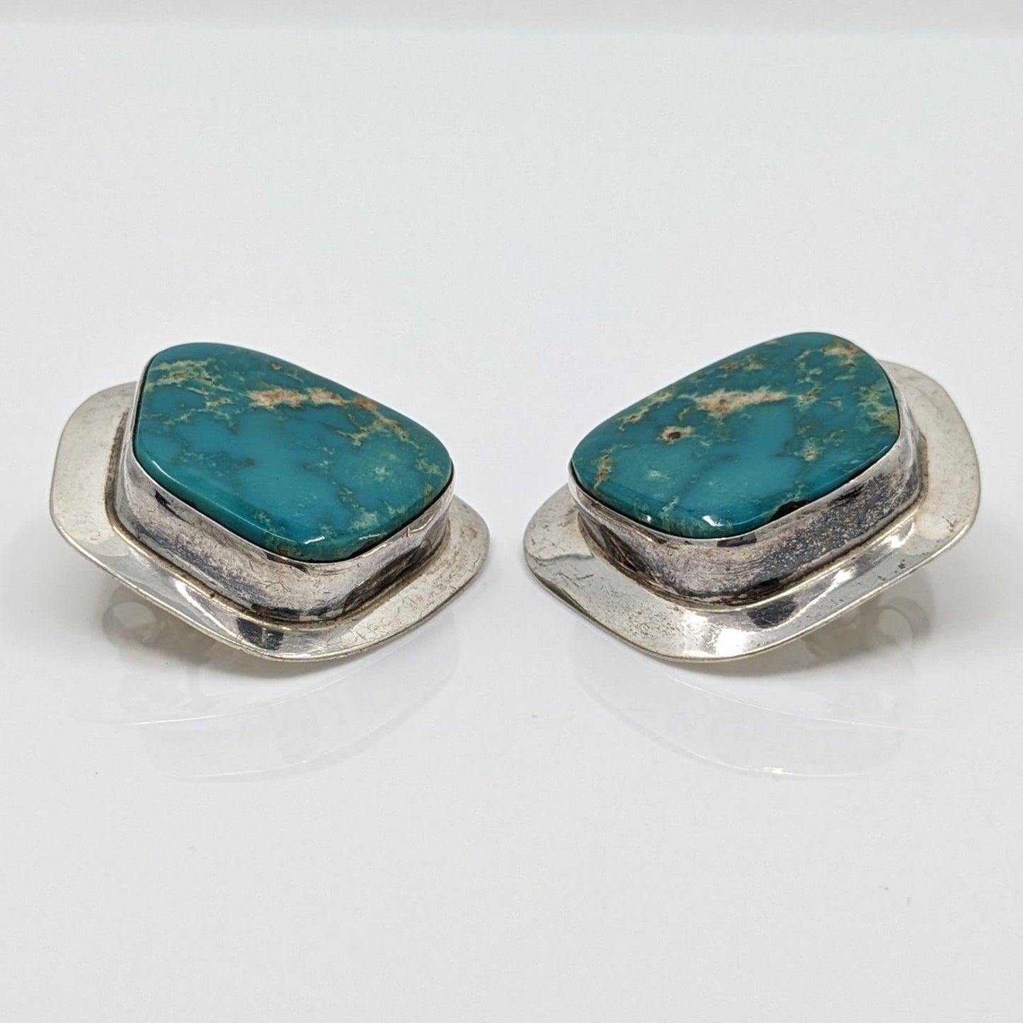 Turquoise and Sterling Bordered Earrings