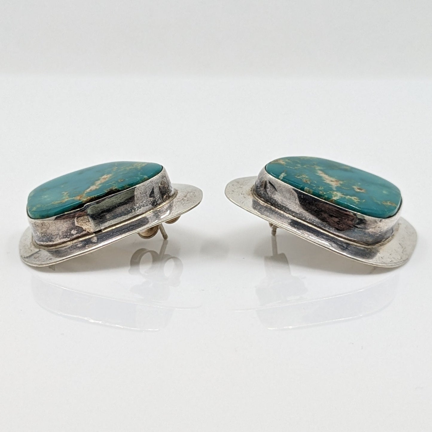 Turquoise and Sterling Bordered Earrings