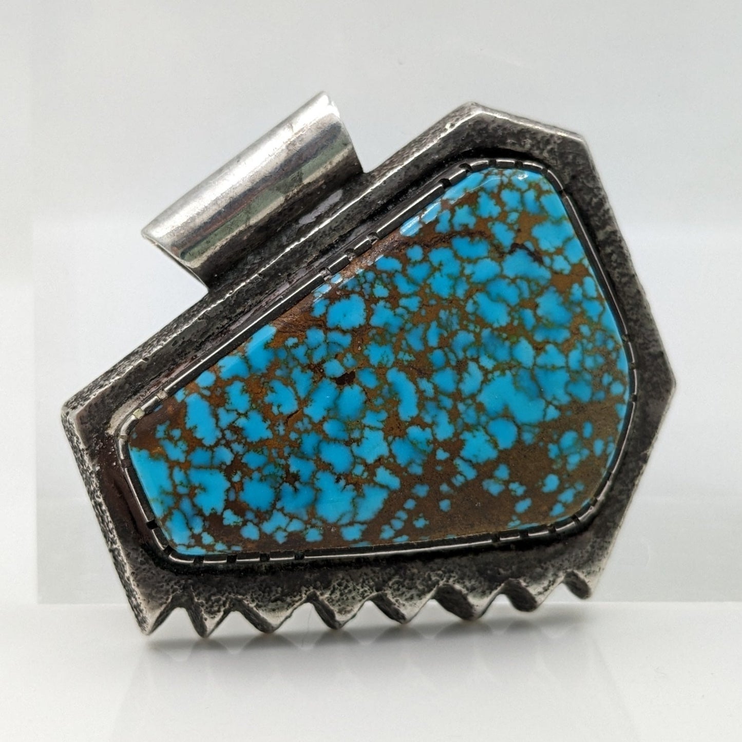 Lawrence (Larry) G. Golsh - Museum Quality #8 Spiderweb Turquoise in Sterling Contemporary Tufa Cast Pendant