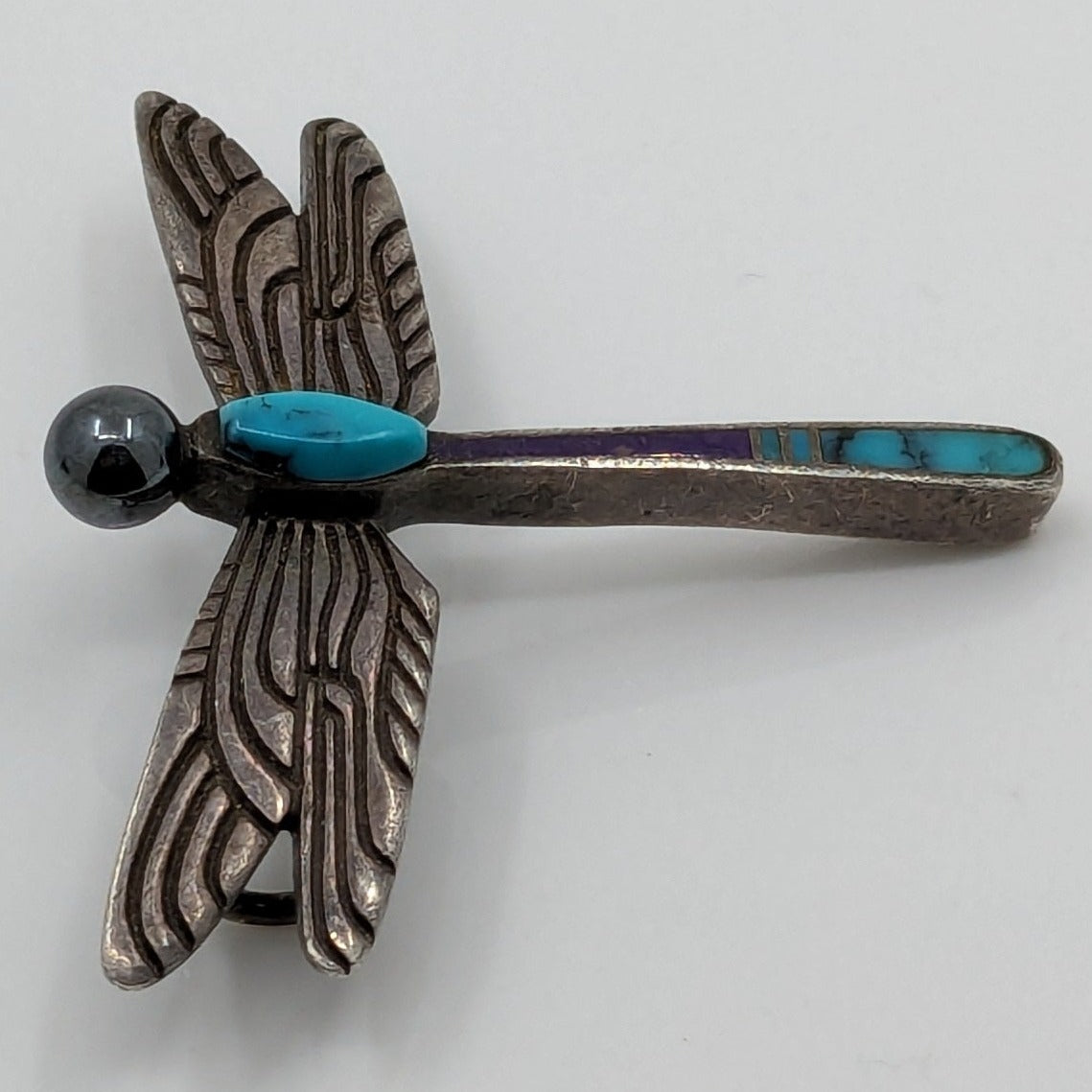 Ray Tracey - Delicate Turquoise, Sugilite, and Sterling Dragonfly Pendant