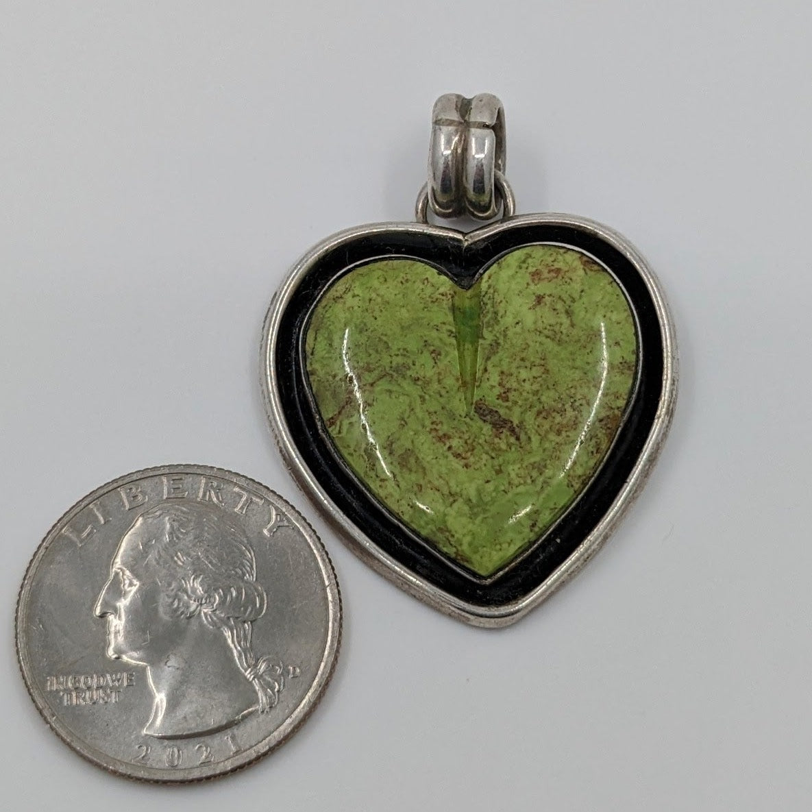 T. Benally - Gaspeite and Sterling Heart Pendant