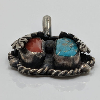 Jane Yikaazba Popovitch (?) - Turquoise and Coral in Sterling Pendant