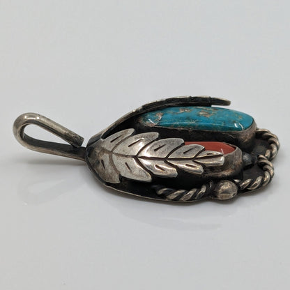 Jane Yikaazba Popovitch (?) - Turquoise and Coral in Sterling Pendant