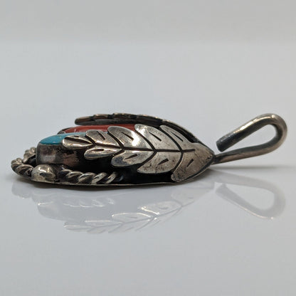 Jane Yikaazba Popovitch (?) - Turquoise and Coral in Sterling Pendant