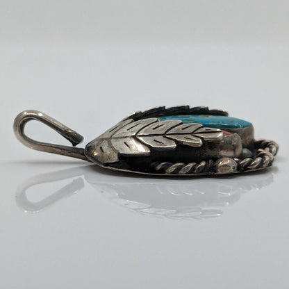 Jane Yikaazba Popovitch (?) - Turquoise and Coral in Sterling Pendant