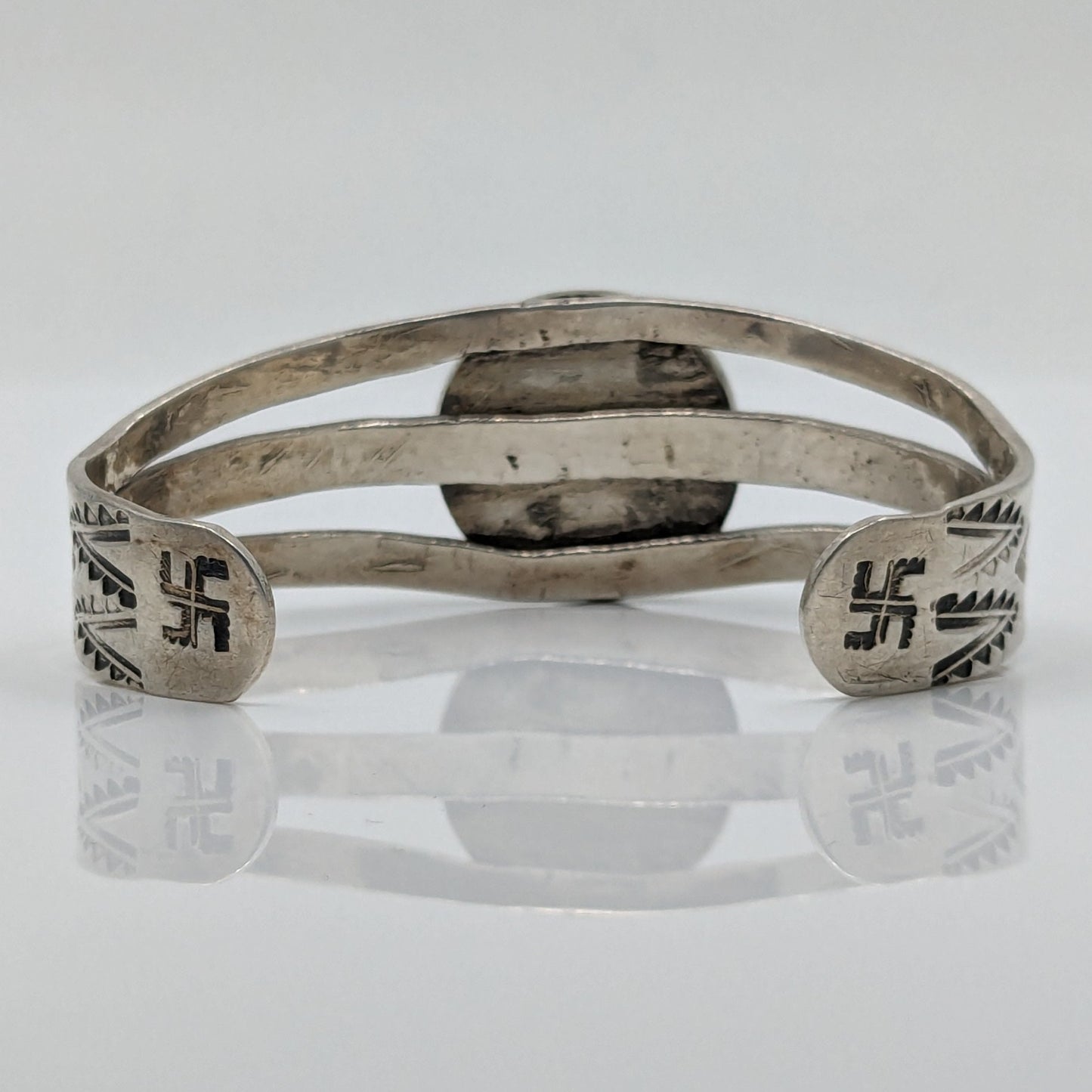 Navajo Turquoise and Ingot Silver Cuff with Stamped Designs, c. 1930s