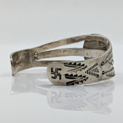 Navajo Turquoise and Ingot Silver Cuff with Stamped Designs, c. 1930s