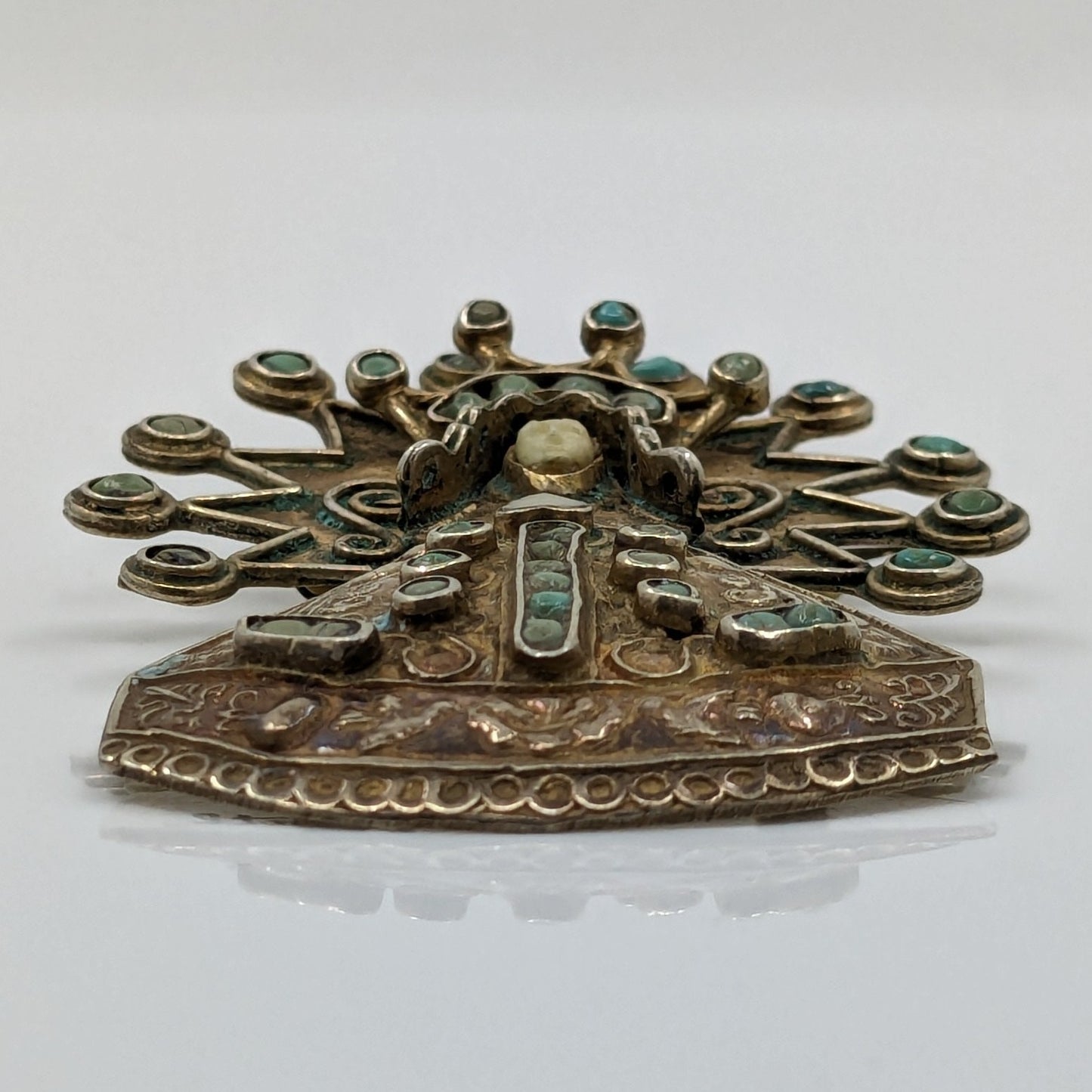 Matilde Eugenia Poulat - Very Rare Turquoise, Bone, and Sterling Our Lady of Guadalupe Brooch