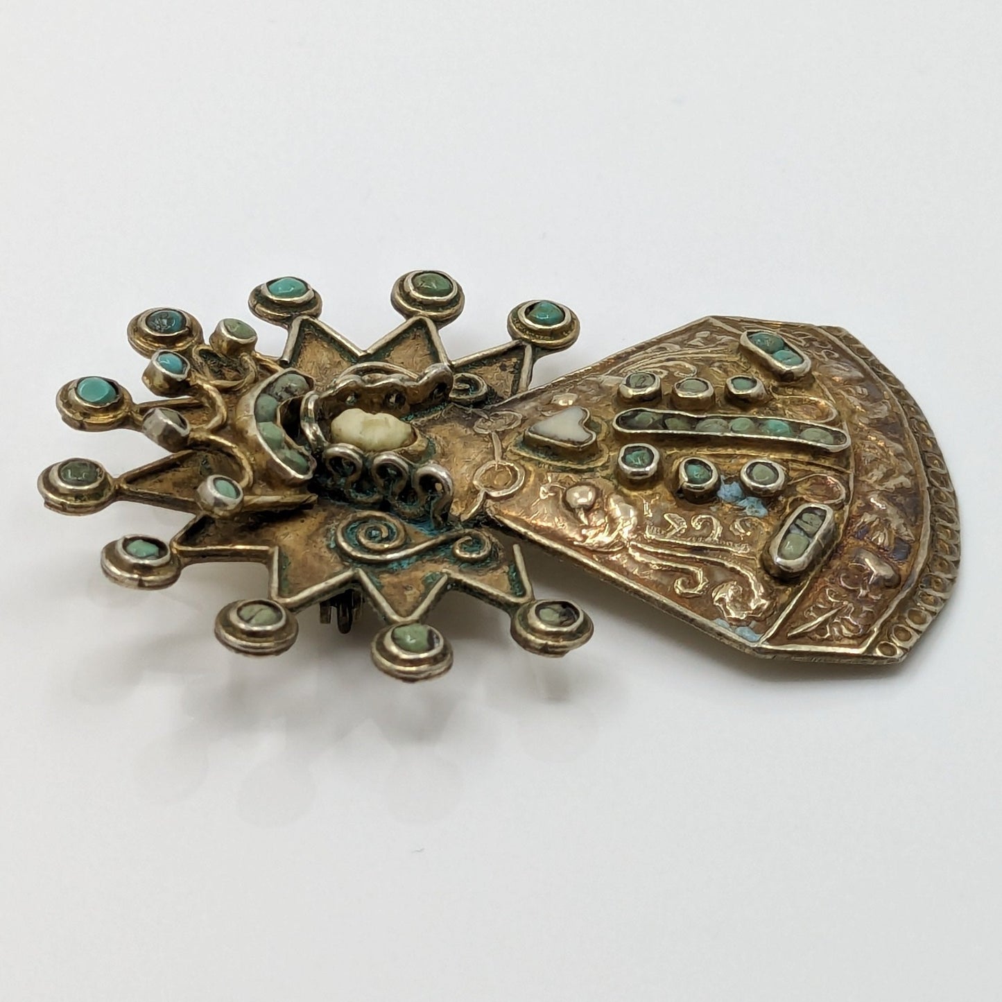 Matilde Eugenia Poulat - Very Rare Turquoise, Bone, and Sterling Our Lady of Guadalupe Brooch