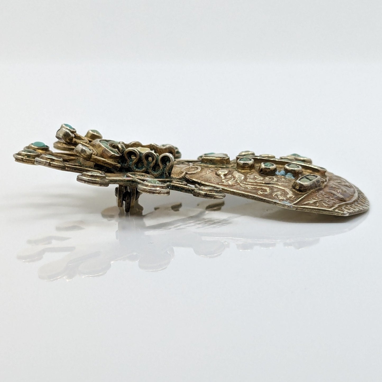 Matilde Eugenia Poulat - Very Rare Turquoise, Bone, and Sterling Our Lady of Guadalupe Brooch