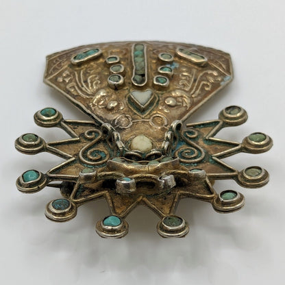 Matilde Eugenia Poulat - Very Rare Turquoise, Bone, and Sterling Our Lady of Guadalupe Brooch