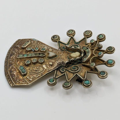 Matilde Eugenia Poulat - Very Rare Turquoise, Bone, and Sterling Our Lady of Guadalupe Brooch