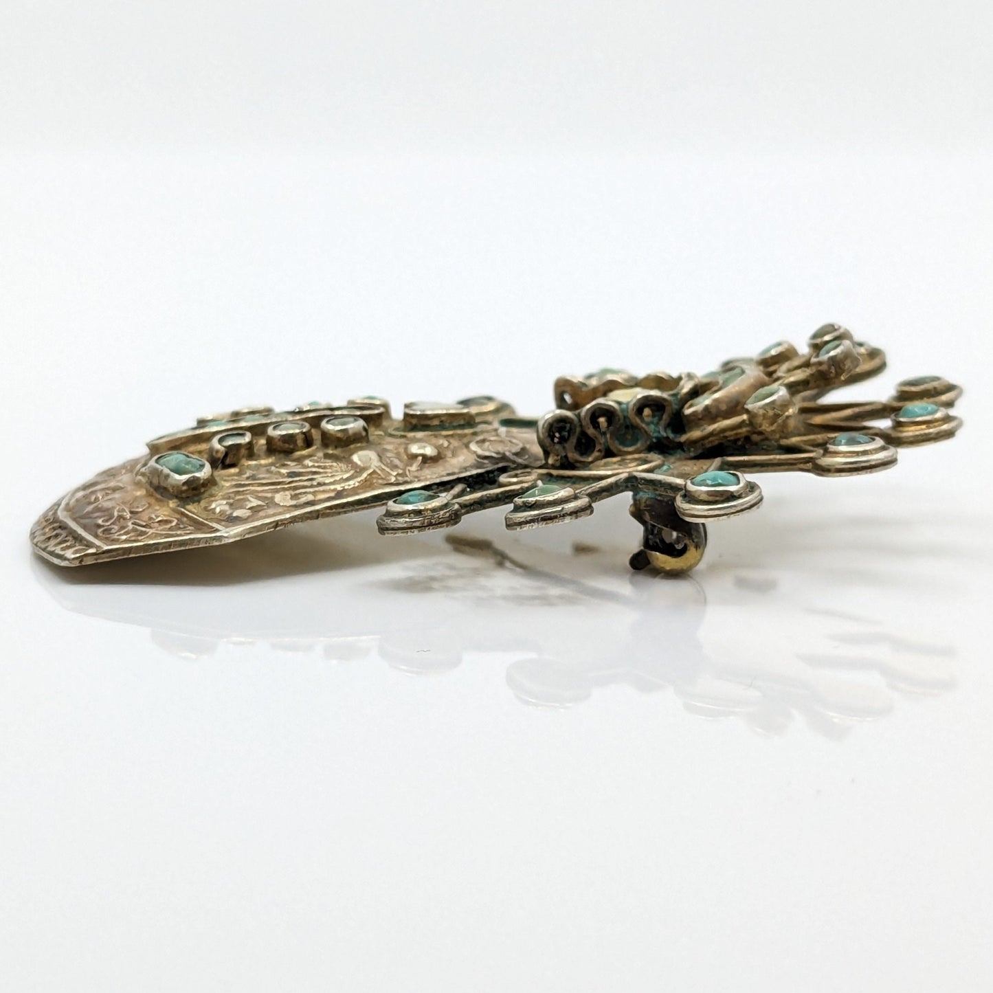 Matilde Eugenia Poulat - Very Rare Turquoise, Bone, and Sterling Our Lady of Guadalupe Brooch