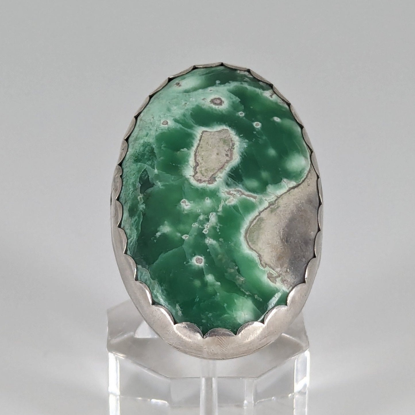 Large Oval Shaped Lucin Variscite and Sterling Ring, Size 7