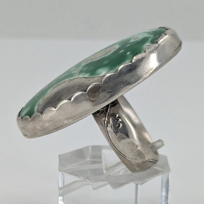 Large Oval Shaped Lucin Variscite and Sterling Ring, Size 7