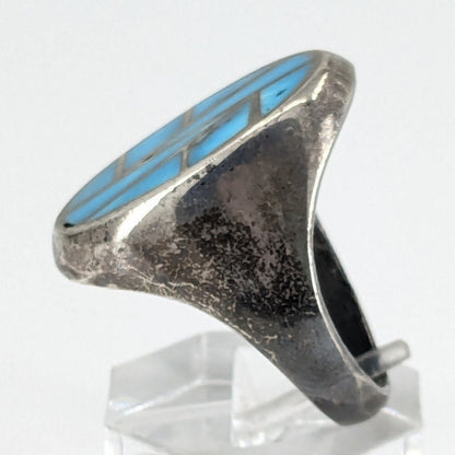 Vintage Navajo Sterling and Turquoise Inlay Ring, c. 1960s, Size 12.25