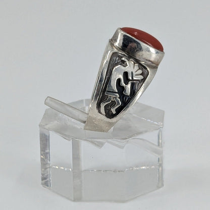 Julius Burbank - Sterling Kokopelli Ring with Coral, Size 6