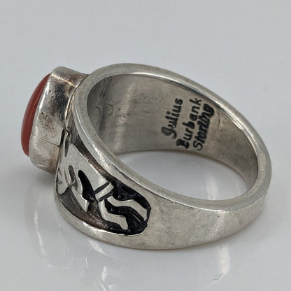 Julius Burbank - Sterling Kokopelli Ring with Coral, Size 6