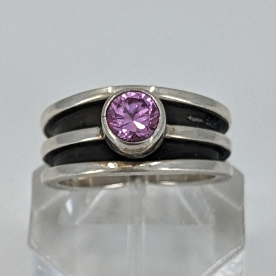 Tom Hawk - Light Pink/Purple Amethyst or CZ (?) Sterling Channel Ring, Size 7.25