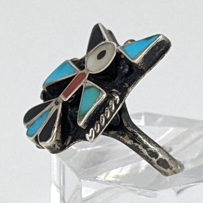 Zuni Thunderbird Inlay Ring, c. 1960s, Size 5