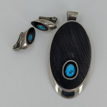 LeRoy Thomas & John G. Begay (White Hogan Silver Shop) - Ironwood, Turquoise, and Sterling Pendant & Earrings Set