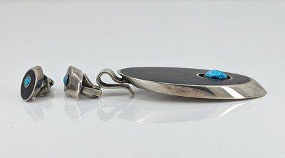 LeRoy Thomas & John G. Begay (White Hogan Silver Shop) - Ironwood, Turquoise, and Sterling Pendant & Earrings Set