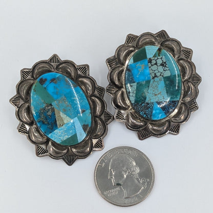 M. Villanueva - Turquoise Mosaic in Stamped Sterling Earrings