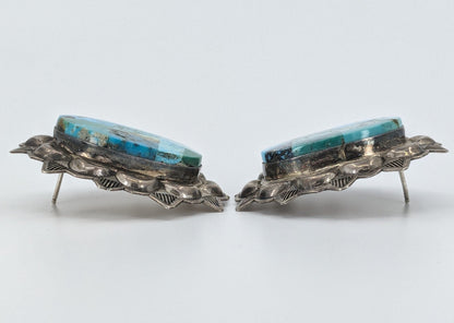 M. Villanueva - Turquoise Mosaic in Stamped Sterling Earrings