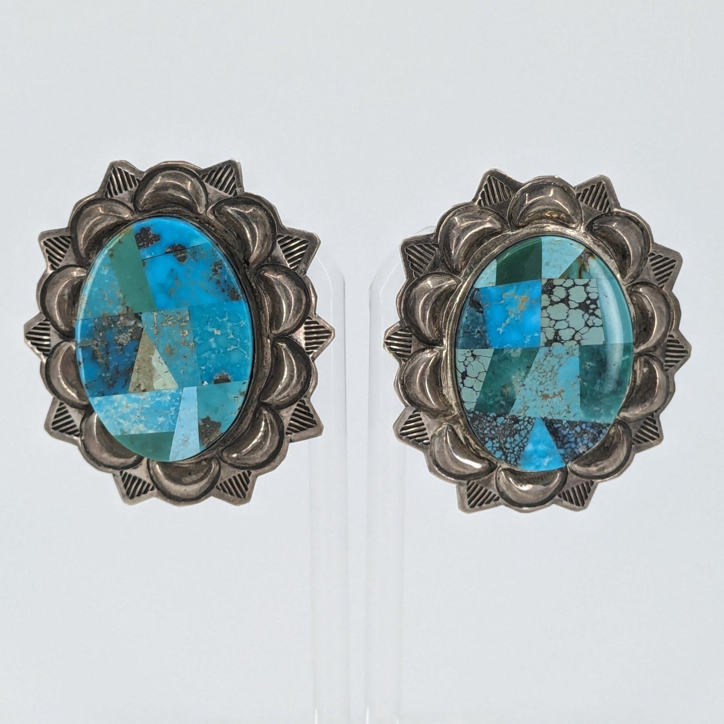 M. Villanueva - Turquoise Mosaic in Stamped Sterling Earrings