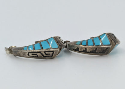 Lonn Parker - Turquoise Inlay and Sterling Overlay Half-Hoop Earrings